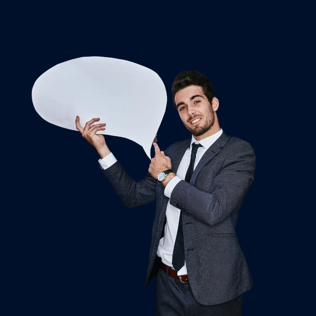 Man holding speech bubble