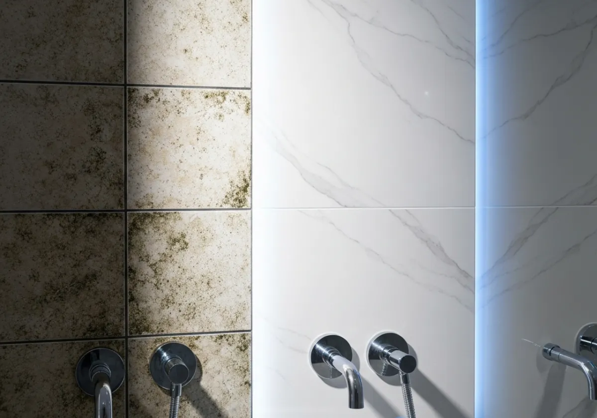 Difficult-to-clean grout surfaces before upgrade