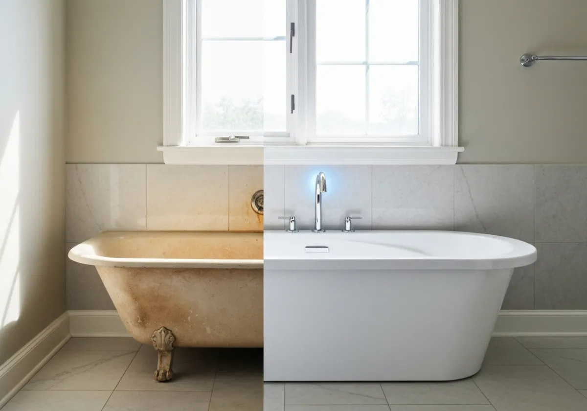 Outdated bathtub before replacement