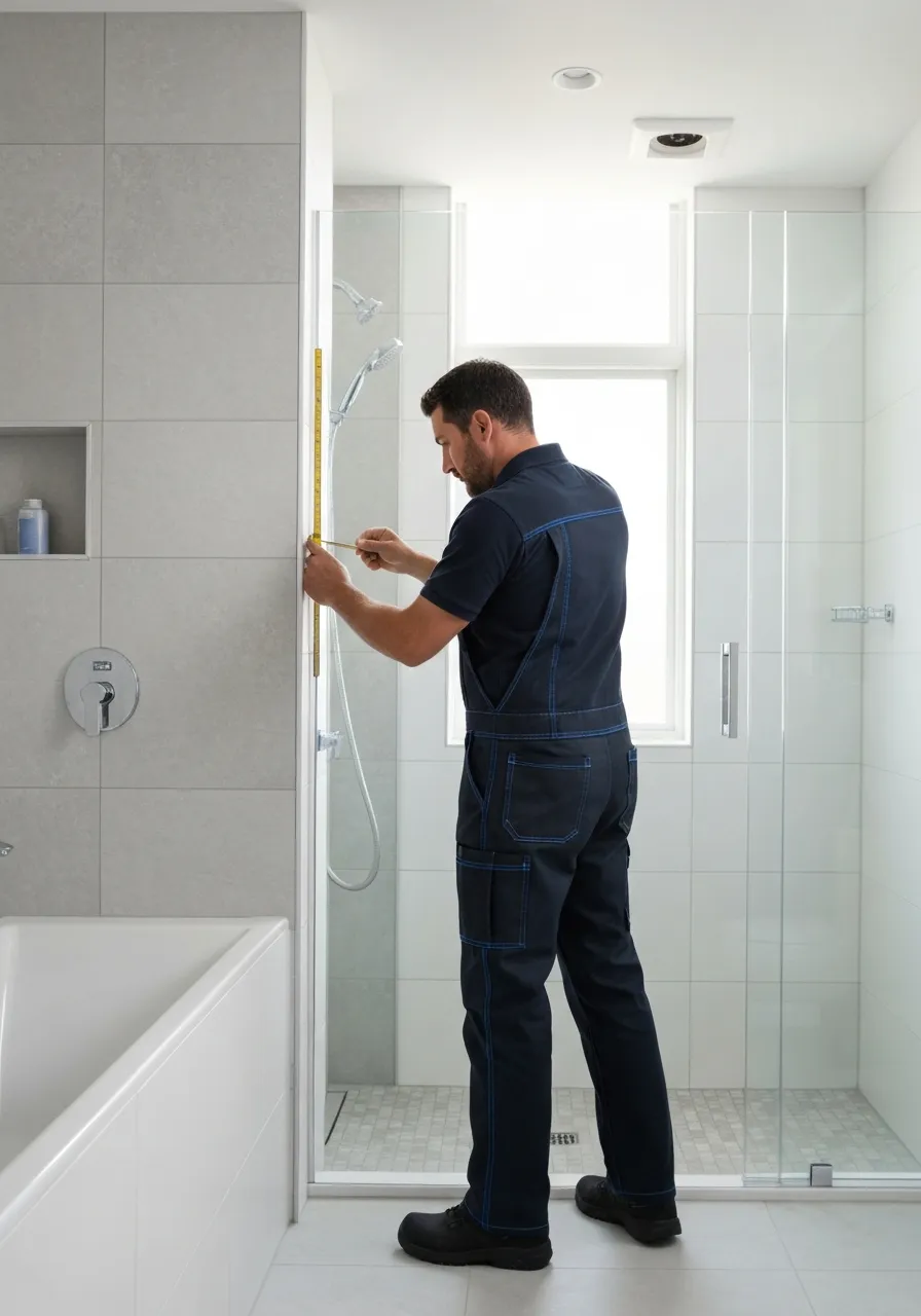 Professional bathroom remodeling contractor taking measurements