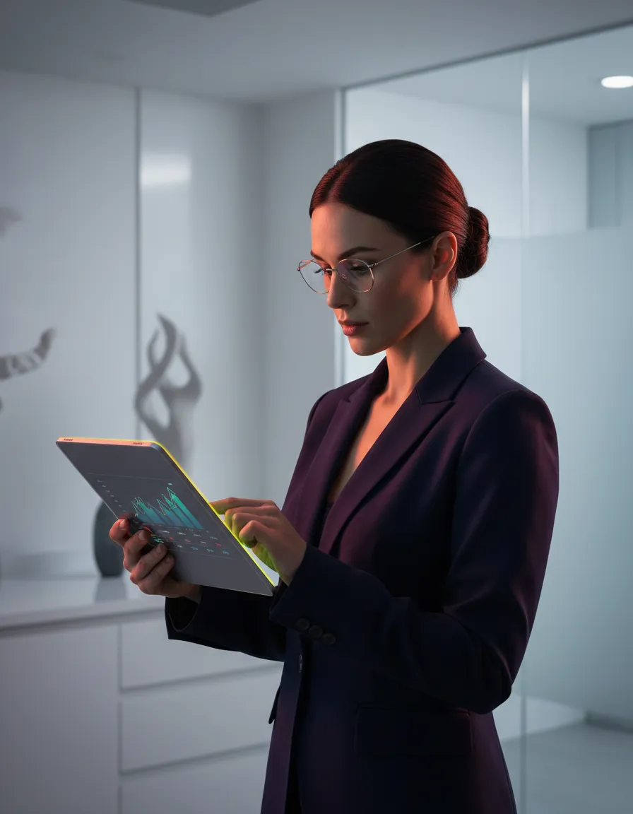 Modern clinic owner reviewing growth dashboard