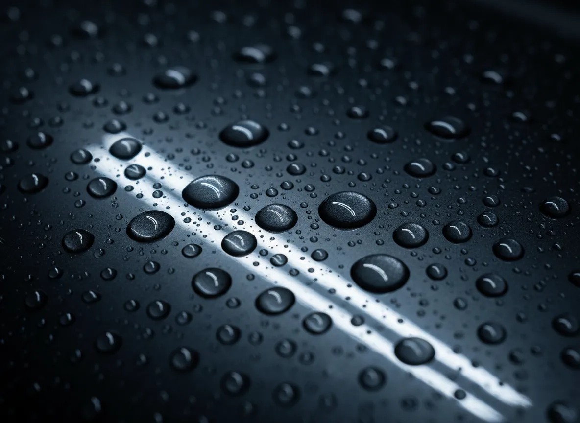 Close up of water droplets on glossy detailed car paint