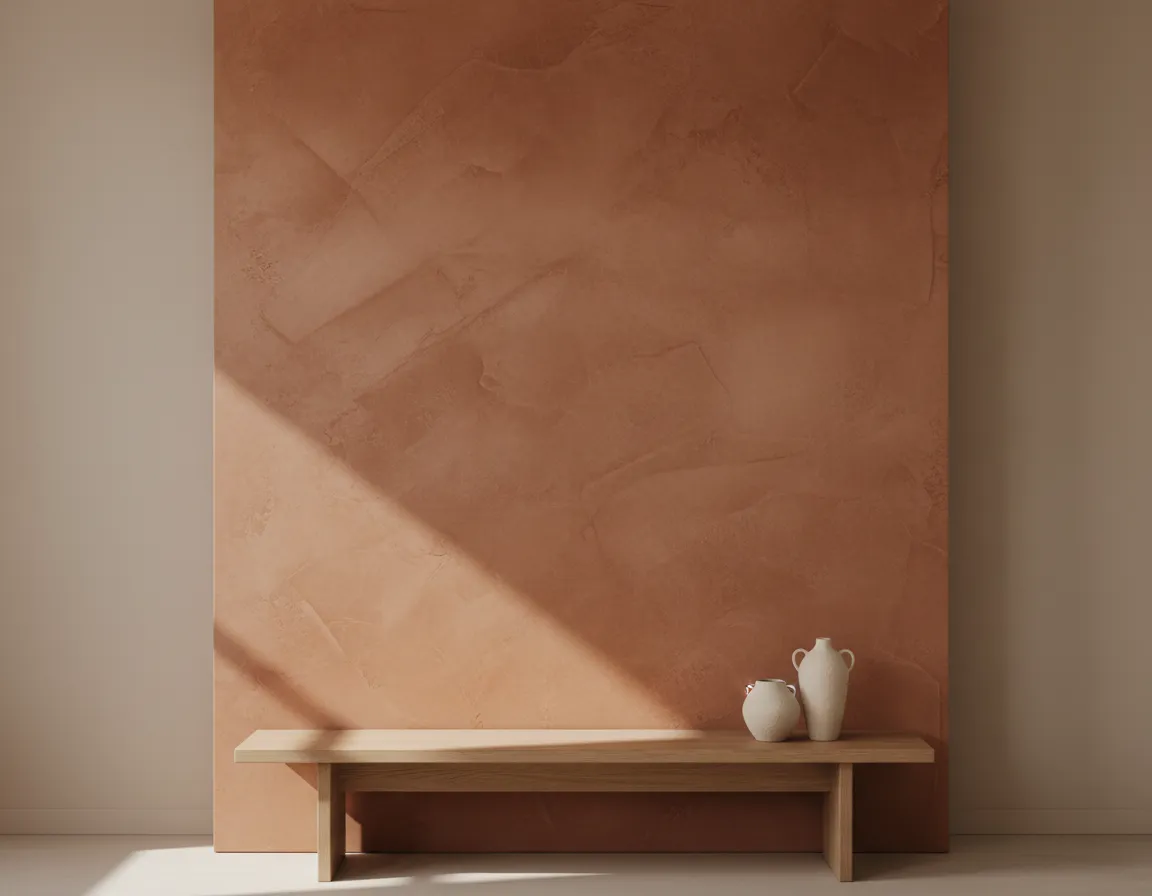 Feature plaster wall with warm earthy tone
