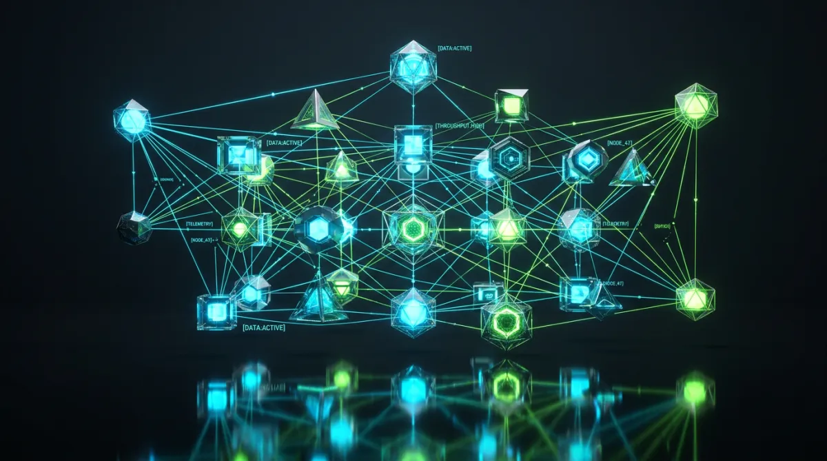 Pristine glowing abstract neural data nodes and automated telemetry network rendering precision throughput
