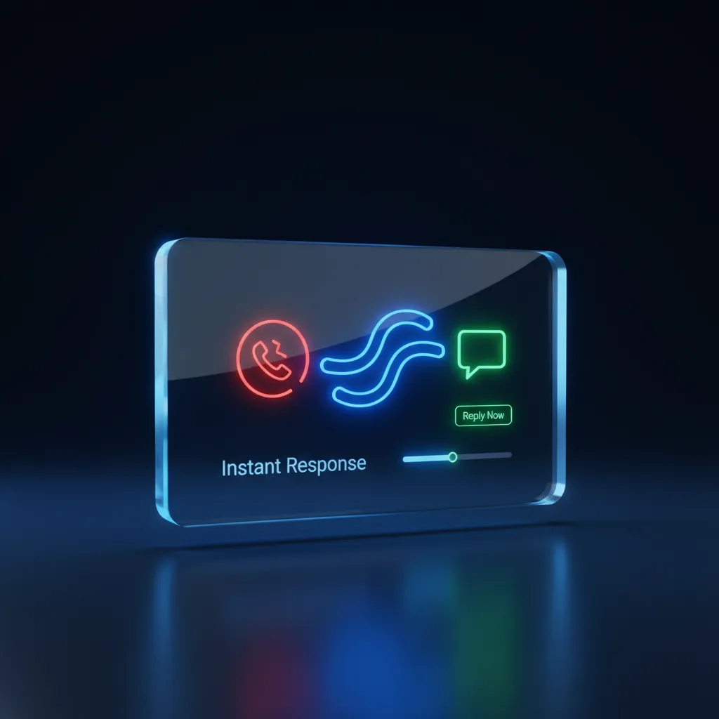 High-gloss white Instant Response Card UI showing a missed call being detected in a SaaS dashboard, clean 10px rounding
