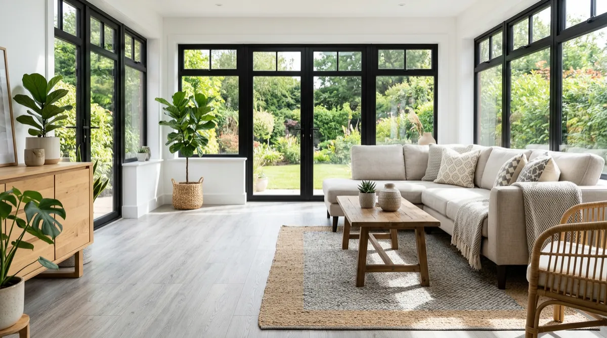 Sunroom area with abundant natural light showcasing newly installed moisture-barrier LVP in Forsyth, GA