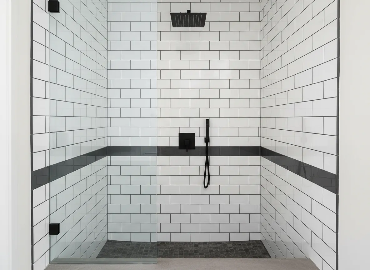Classic white subway tile shower with matte black fixtures