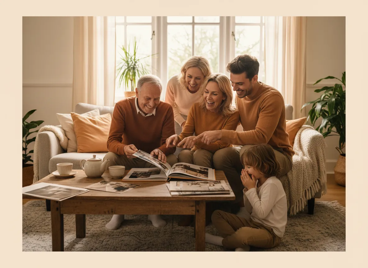 A warm family scene with soft light and cozy atmosphere