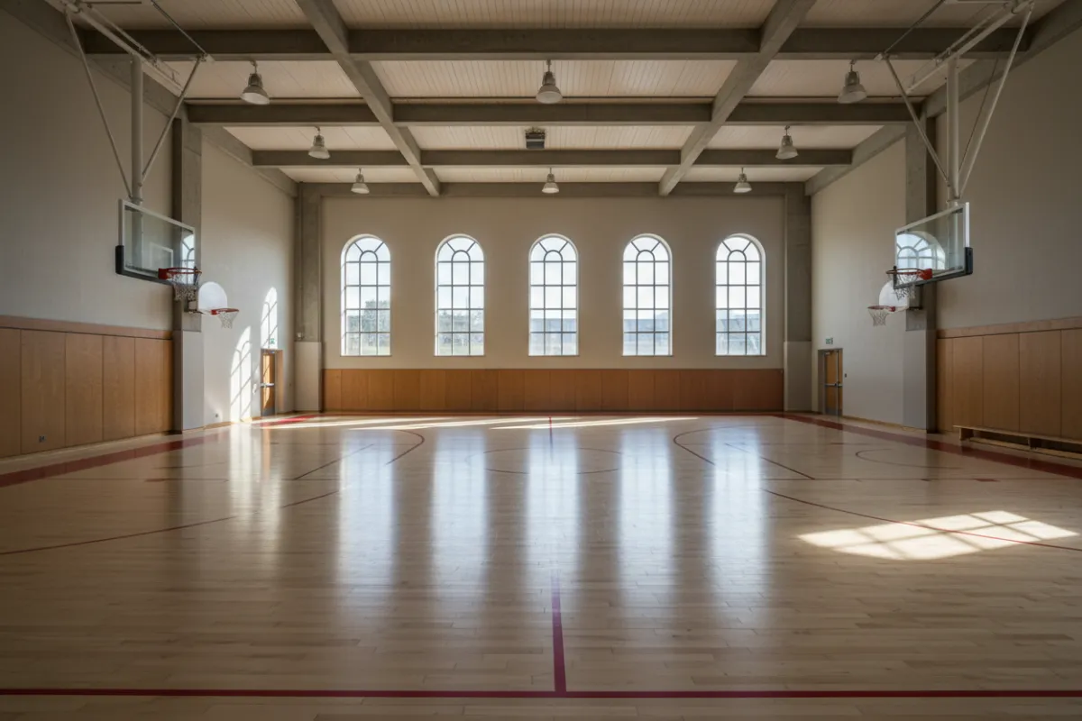 Empty basketball gym court