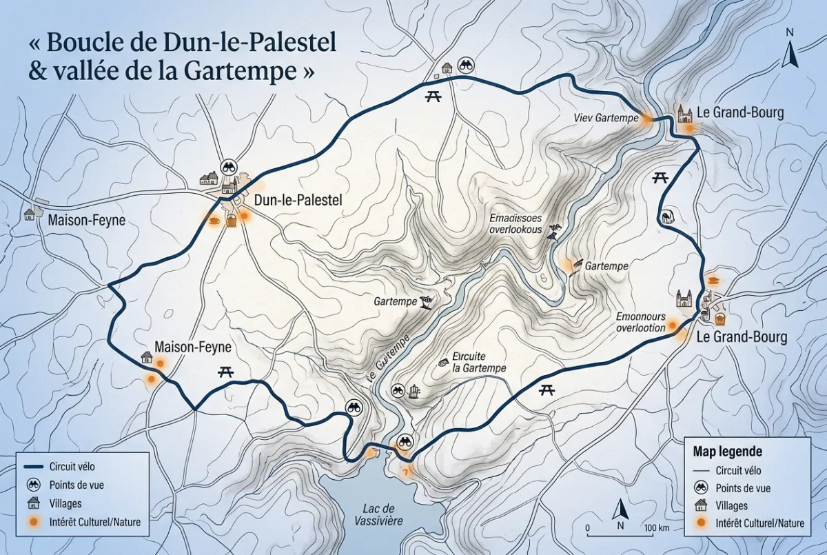 Carte topographique de la boucle de Dun-le-Palestel et vallée de la Gartempe