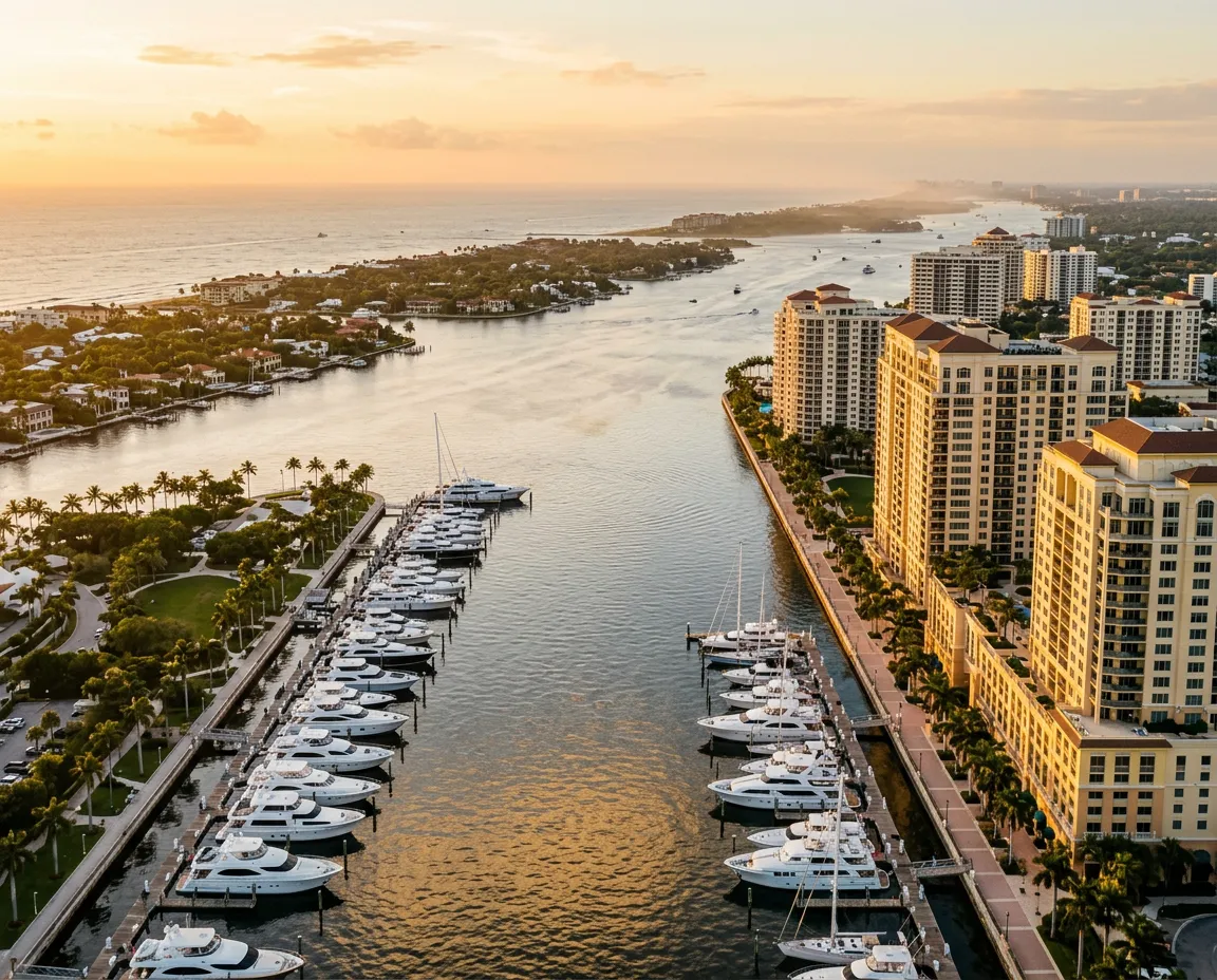Vista aérea del Intracoastal Waterway y la costa de West Palm Beach junto a Alba Palm Beach