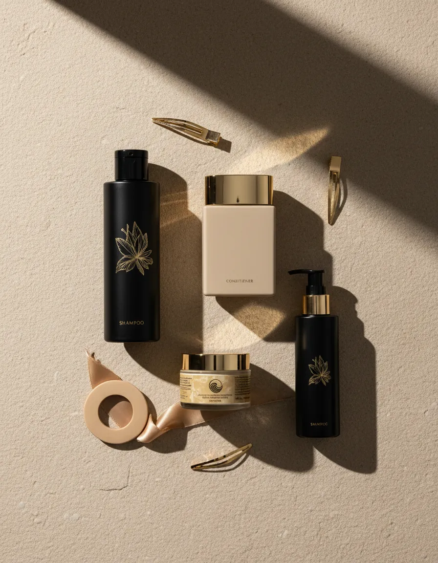 Luxury hair care products on a clean surface