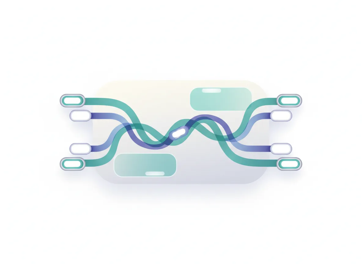 Soft abstract illustration of two parties connected by subtle lines and geometric shapes representing collaboration