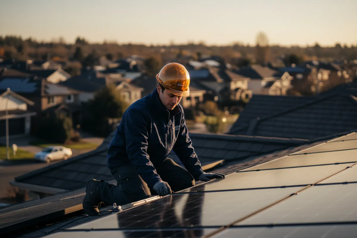 Solar installer on roof
