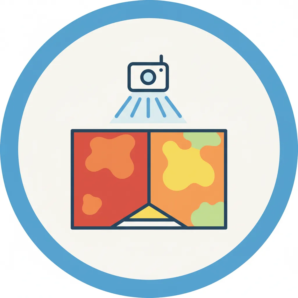 Illustration of a thermal camera detecting heat zones on a roof, stylized flat icon to represent Infrared Inspections.
