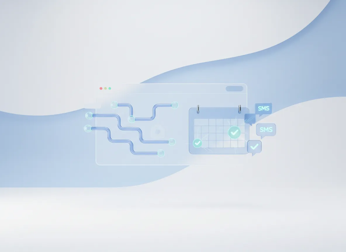 3D digital render of a GoHighLevel dashboard automating call bookings for a small business owner
