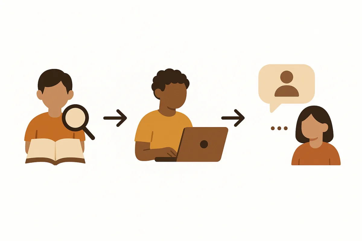 Three-step learning journey illustration