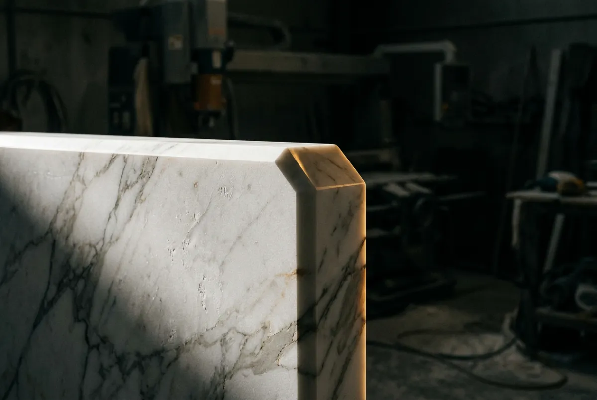 CNC waterjet cutting and precision fabrication of natural marble slab