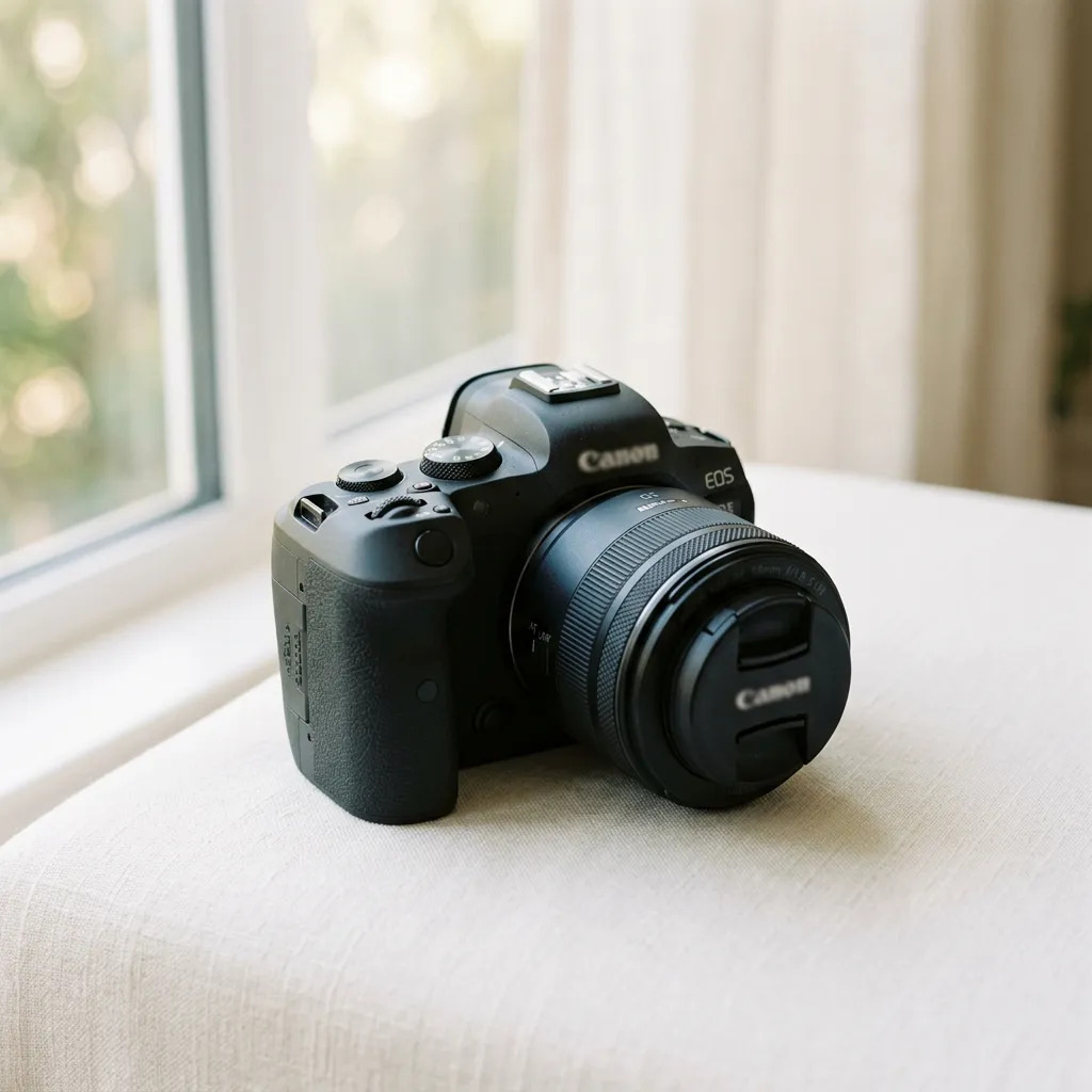 Canon camera on a clean neutral background
