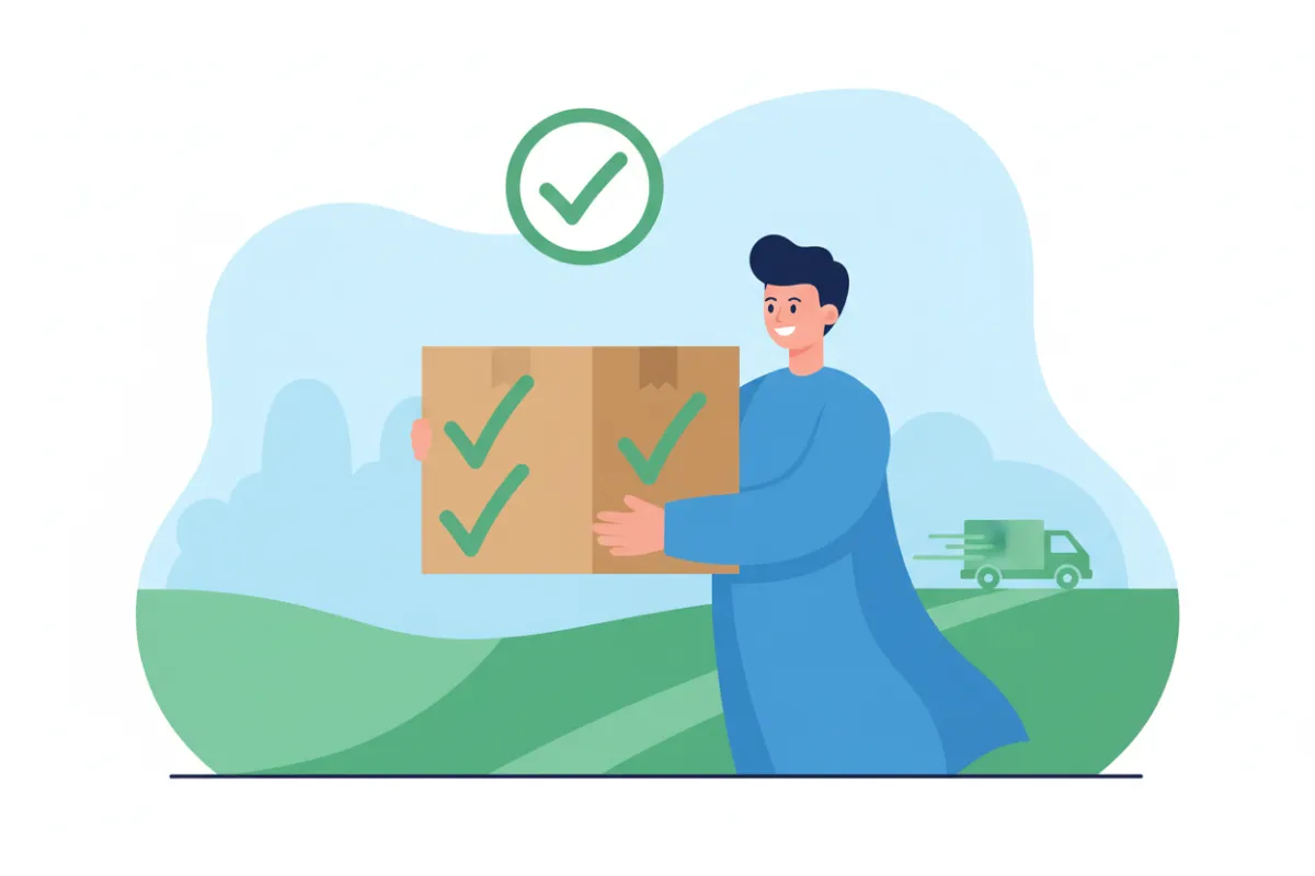 Livraison réussie avec colis et coche verte