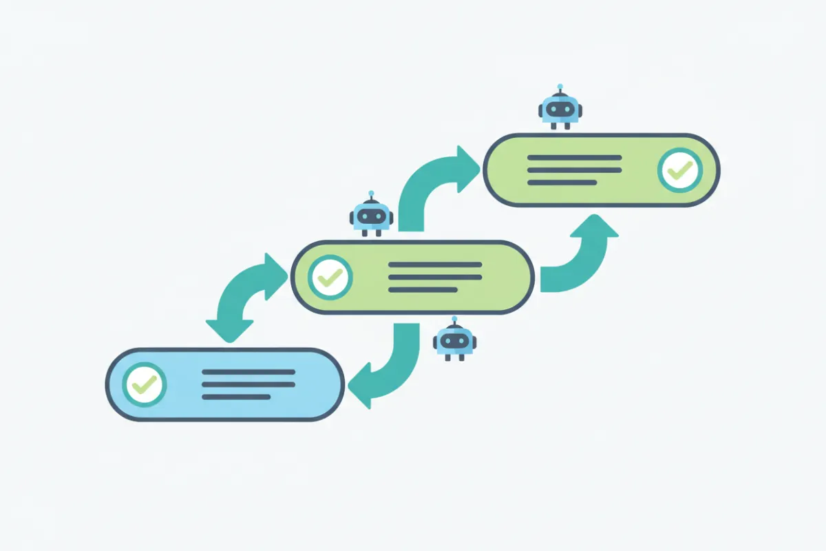 Organigramme de flux de travail automatisé avec icônes de bots