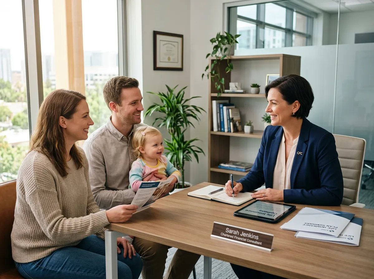 Professional life insurance consultation in a modern office