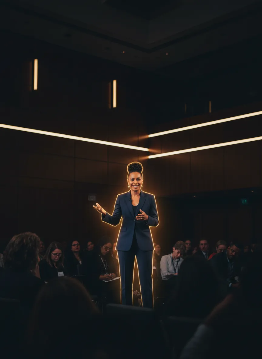 Chenene Flores speaking at a corporate leadership event