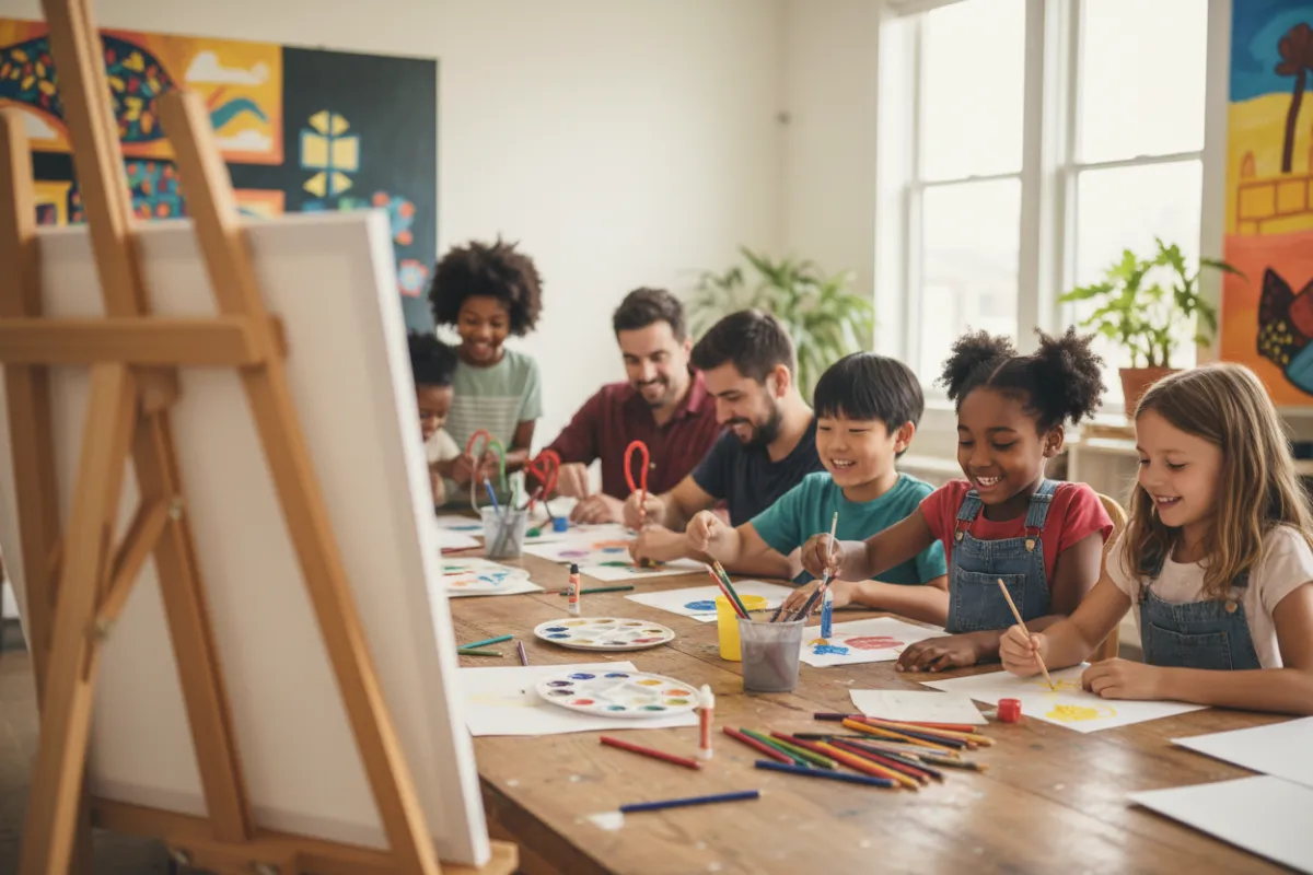 Photograph of diverse people collaborating on a creative project to inspire creativity
