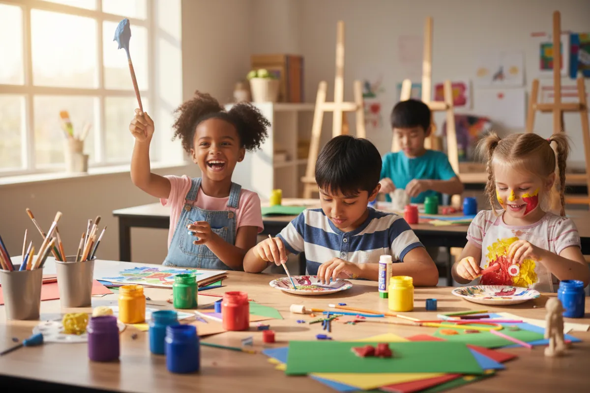 Kids having fun in an art class