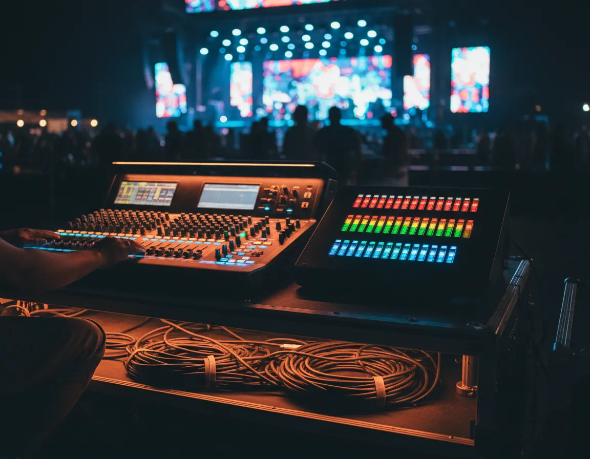 Close-up of AV control desk in Miami venue