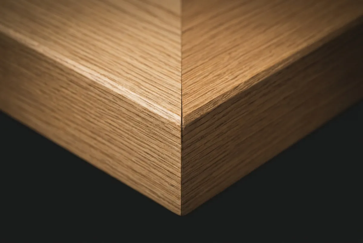 Macro photography of custom white oak cabinetry joinery