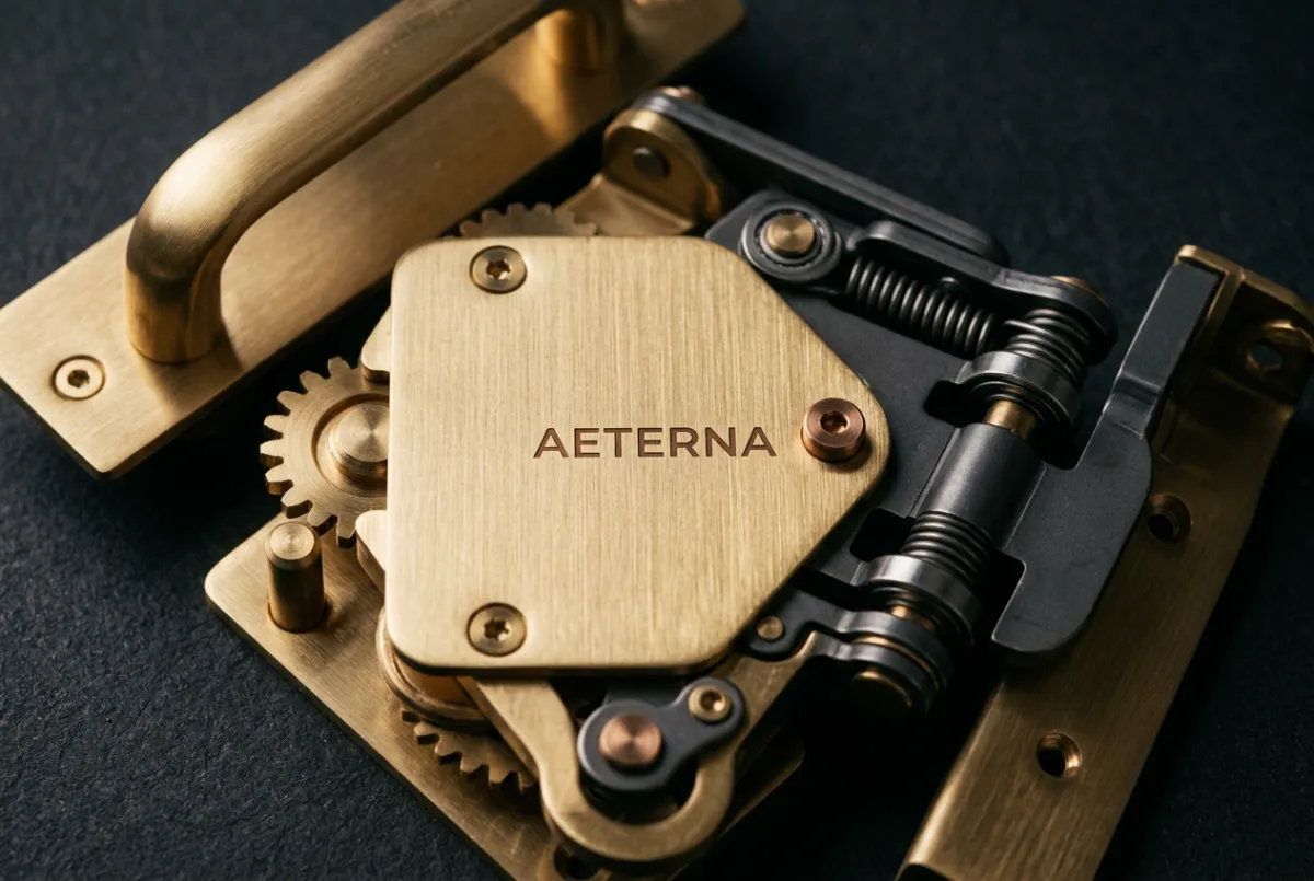Macro photography of brushed brass kitchen hardware and smart pull-out storage