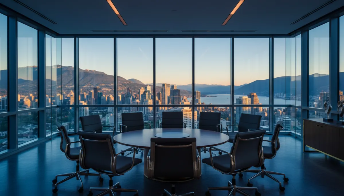Cinematic wide image of a modern executive dialogue circle in session