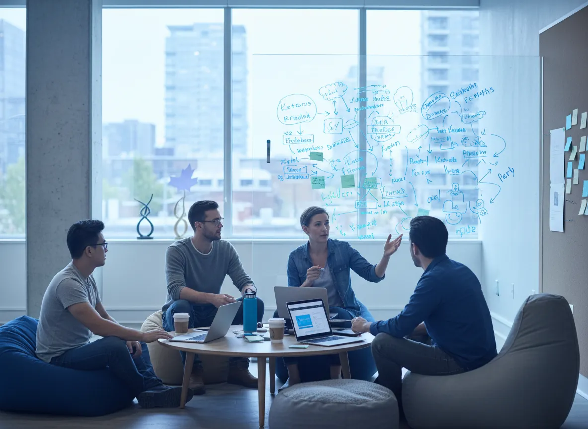 Colleagues collaborating creatively without strict schedules