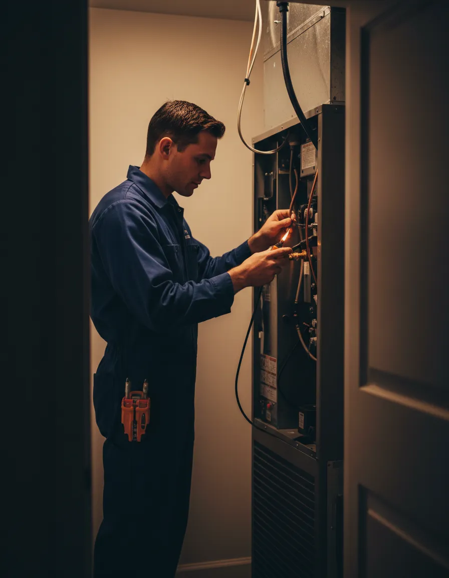 HVAC technician inspecting system