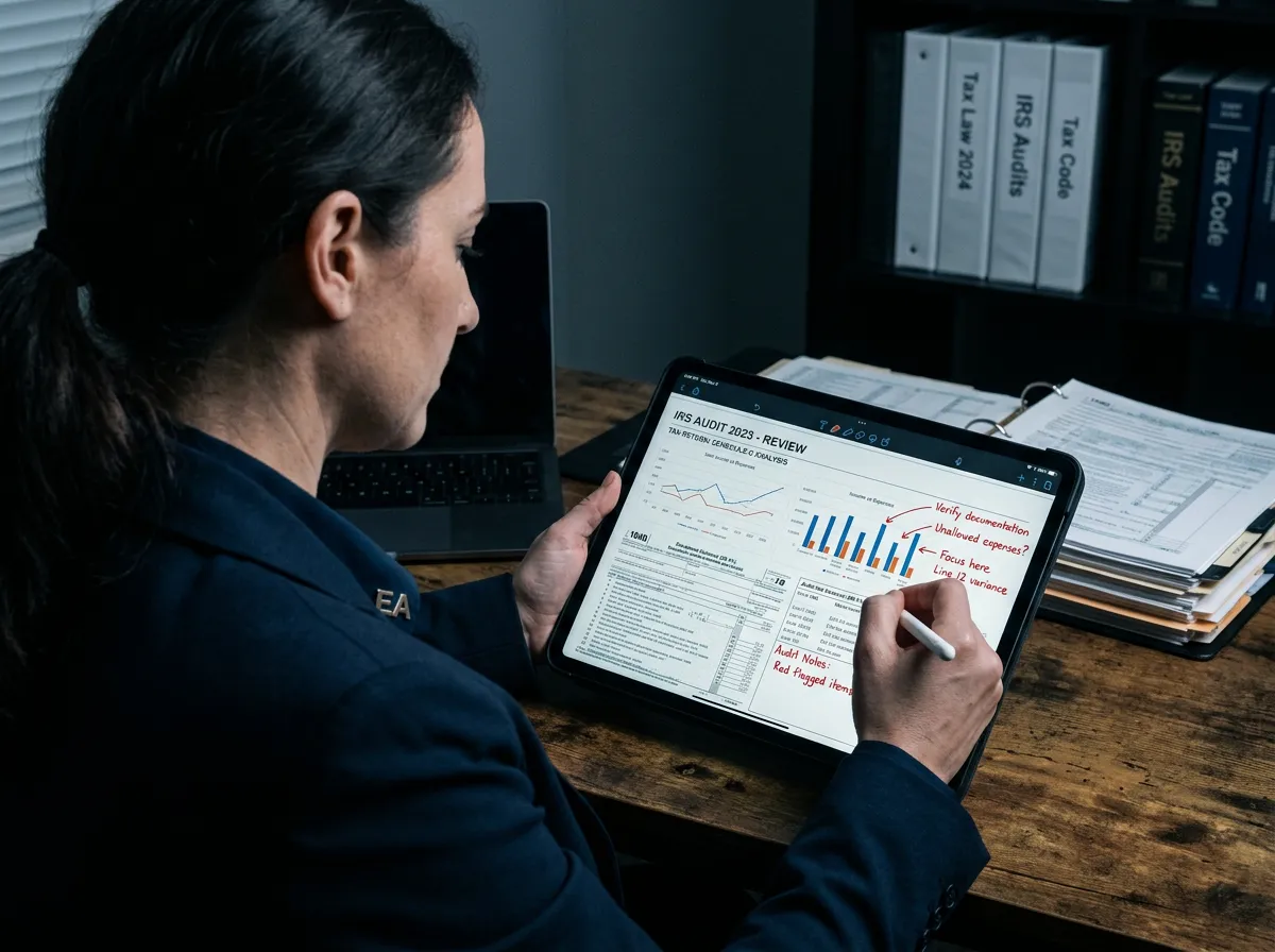 Enrolled Agent reviewing IRS audit documentation and substantiated financial records