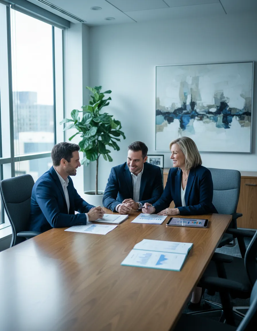 Happy couple meeting with their financial advisor