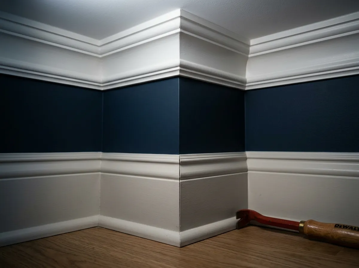 Baseboard and crown molding installation detail