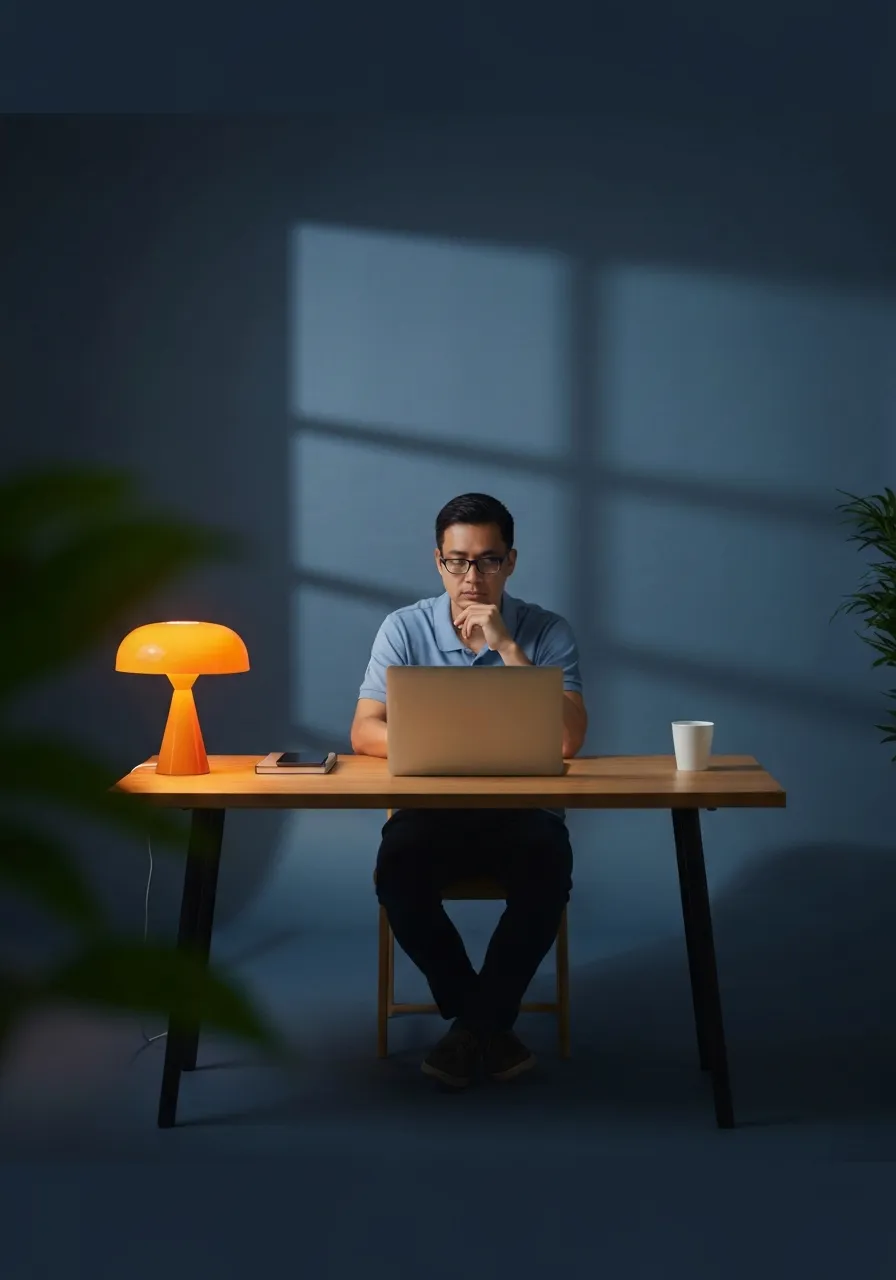 A solitary community leader looking thoughtfully at a laptop, highlighting the reach gap.