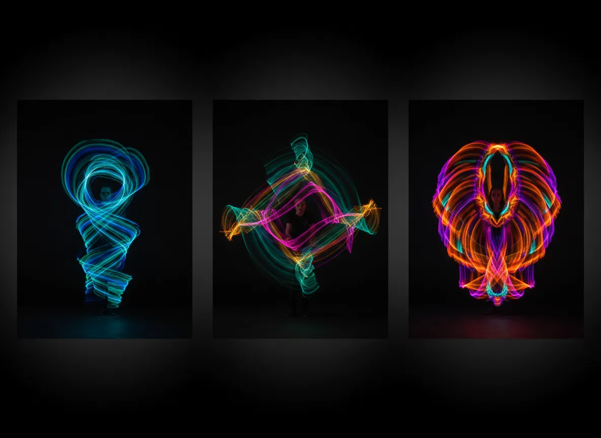 Long‑exposure photos of RoPE trails