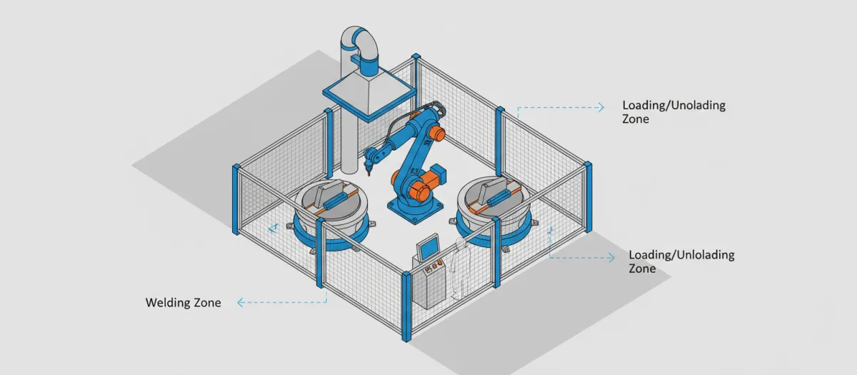 Layout diagram of a custom robotic welding cell