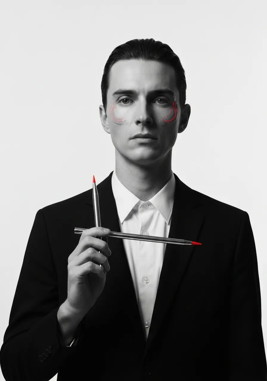 Monochrome editorial portrait representing strategic diagnosis