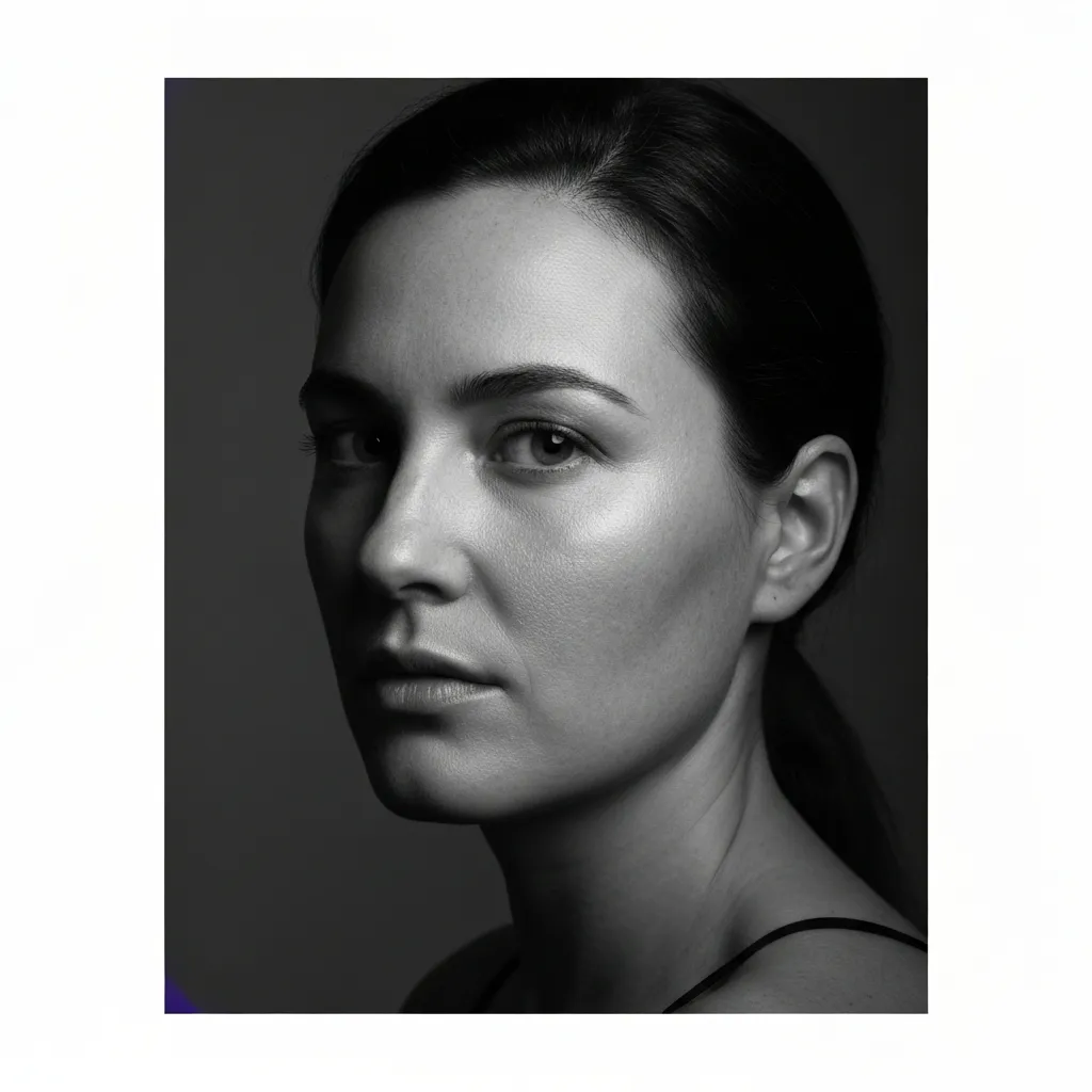 Black and white high-contrast portrait of Sophia Lorenz