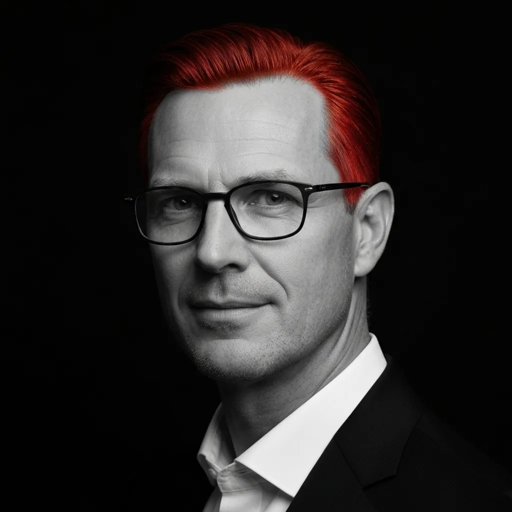 Black and white high-contrast portrait of Marcus Vance