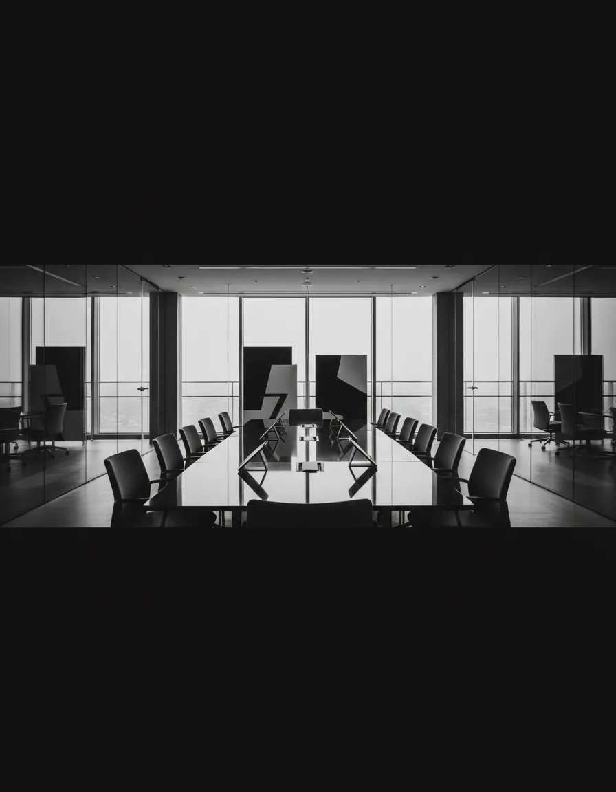 Black and white modern office scene detailing senior-level execution