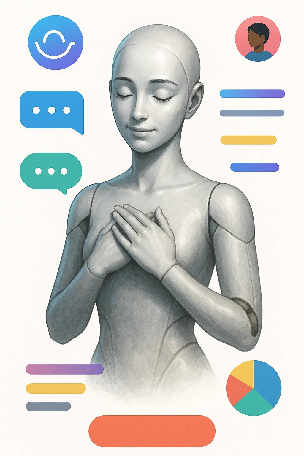 Ilustração de assistente virtual empático – AutoAssist