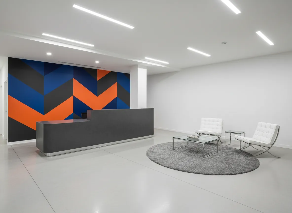 Commercial reception desk and wall wrapped and resprayed