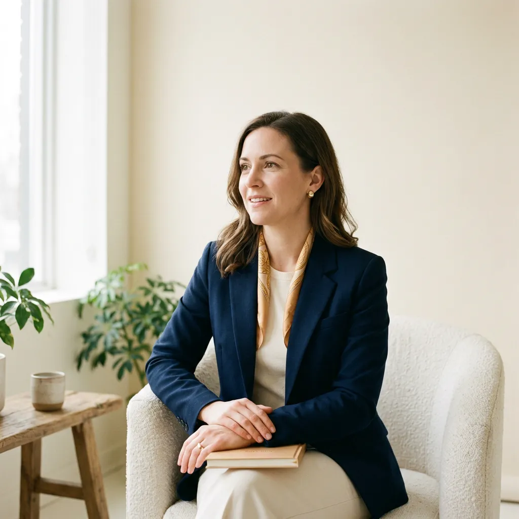 Thoughtful professional in a calm setting representing grounded support