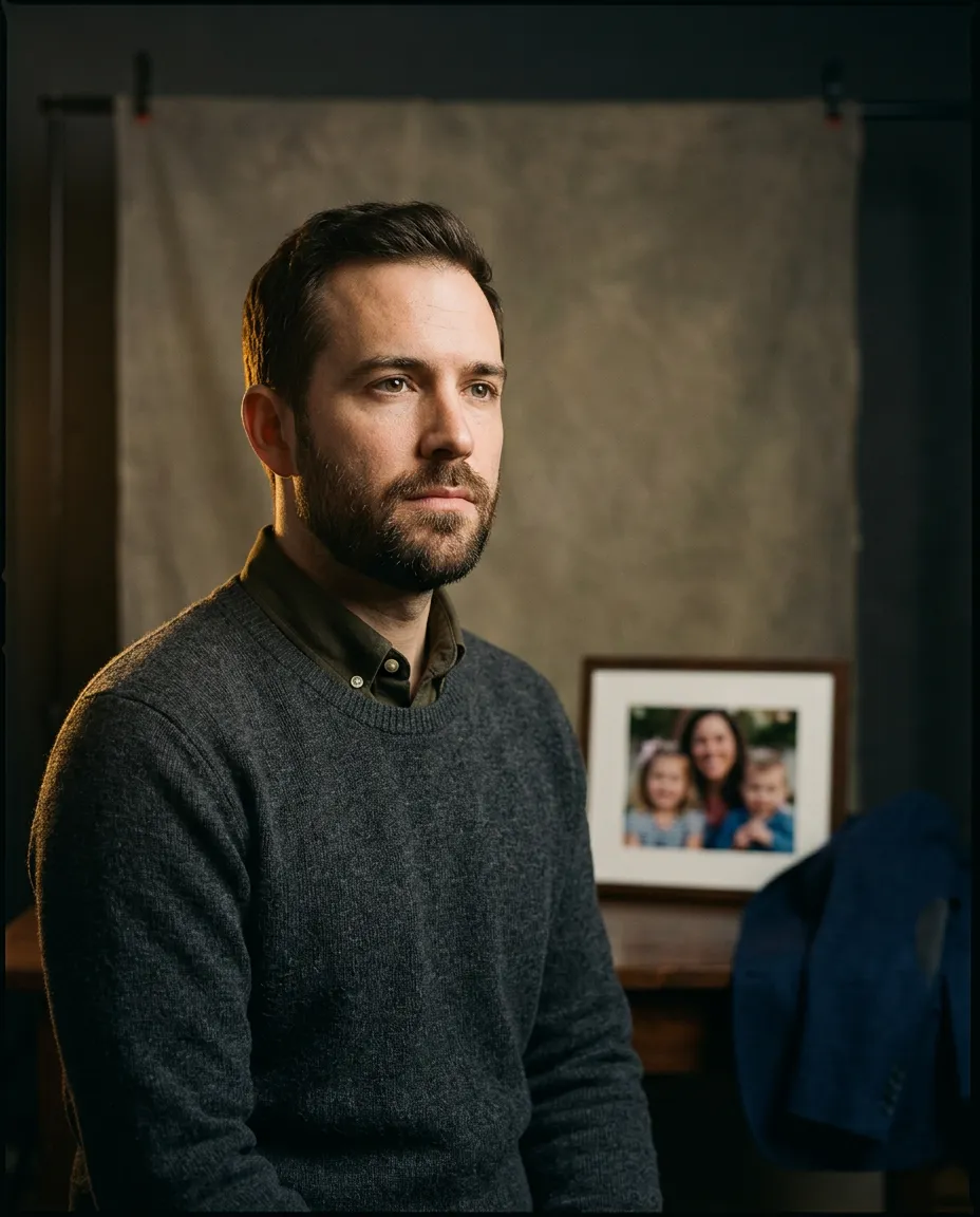 Veteran and family in a reflective portrait