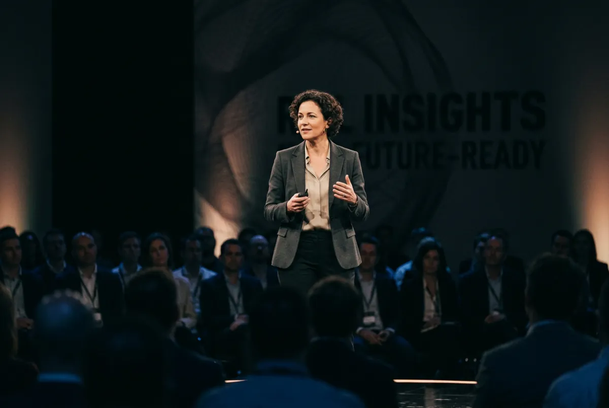 Woman speaking at a professional event